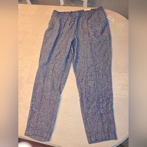 Womens Sz L OLD NAVY Straight Taper Crop Pants Linen Blend